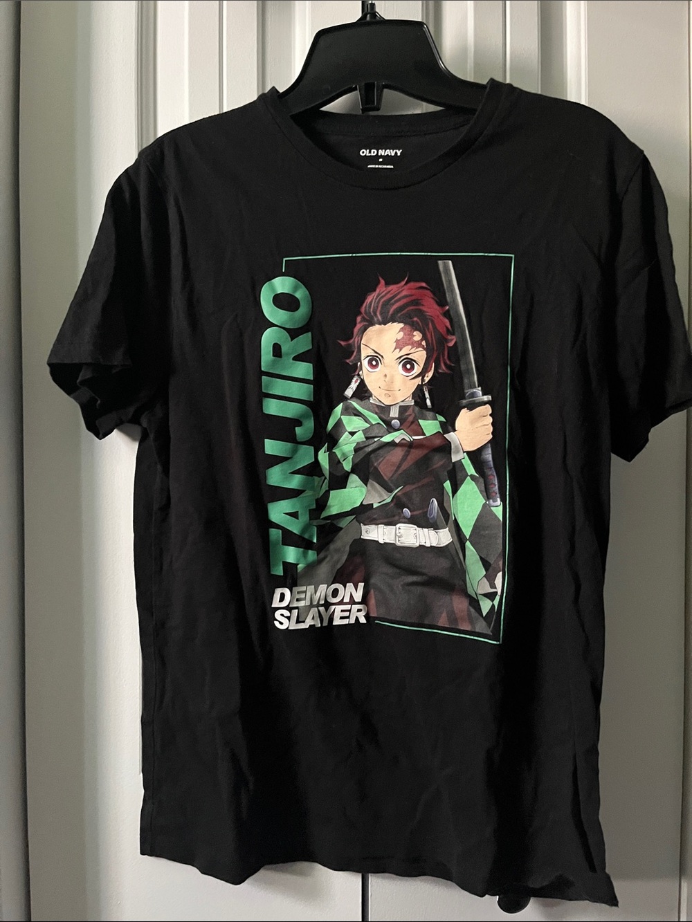 Old Navy Demon Slayer Tanjiro Graphic Tee - Black & Green Accents